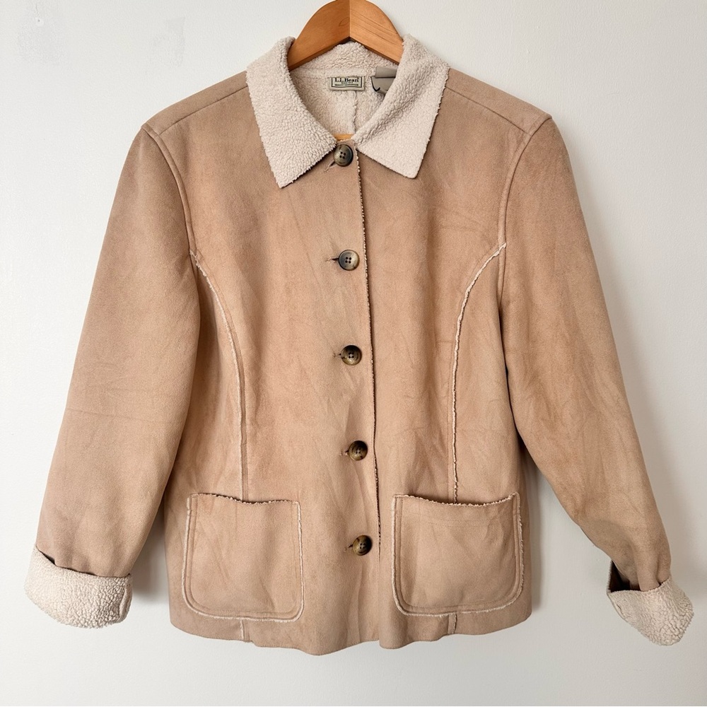 L.L.Bean Sherpa-Lined Faux Suede Jacket – Women’s L Petite – Excellent Condition